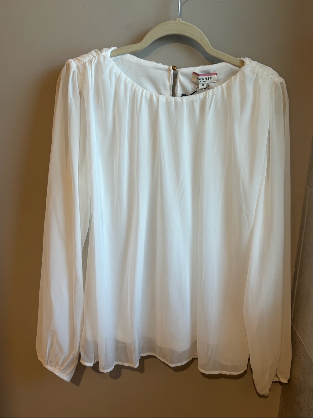 ANDREE BY UNIT White Sheer Long-Sleeve Blouse